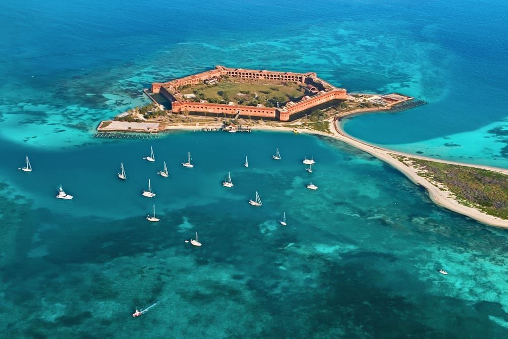 Aerial view of Dry Tortugas, one of the best islands in Florida. 