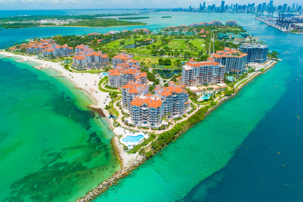 Aerial view of Fisher Island, one of the best islands in Florida.