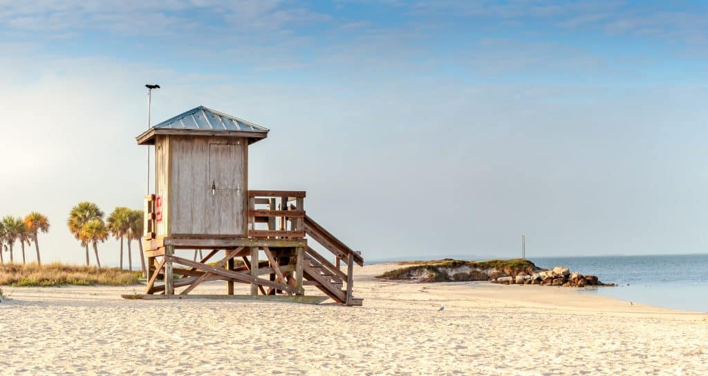 Lifeguard hut overlooking the beautiful Fred Howard beach near Tampa Florida