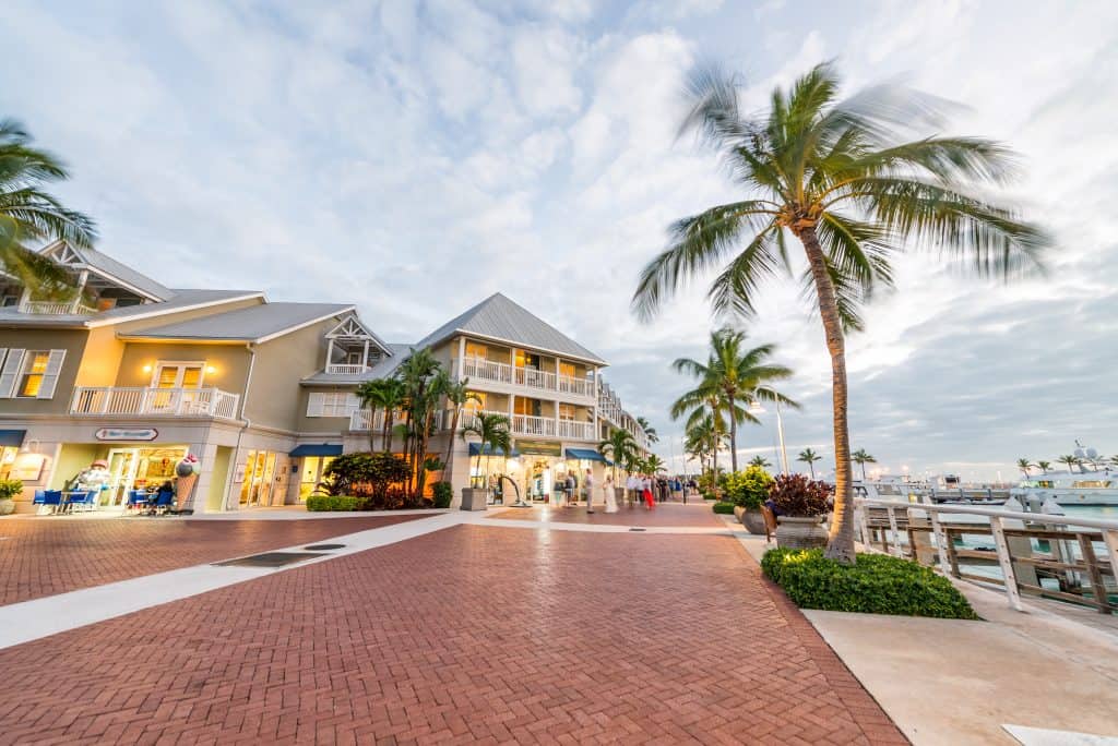 Mallory Square lined with shops and palm trees is one of the best things to do in Key West.