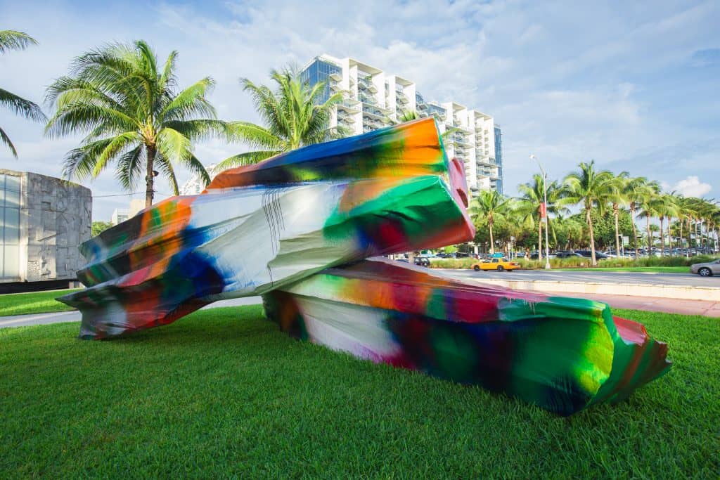 A colorful outdoor sculpture at Art Basel Miami Beach, one of the best art festivals in Florida.