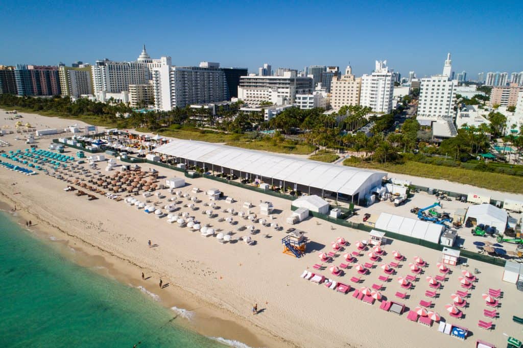 Cabanas and tents crowd South Beach at the Food and Wine Festival in Florida