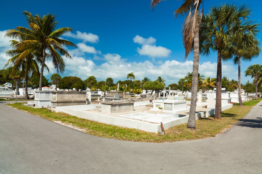 Daytime photo of Key West Cemetery, one of the most haunted places in Florida. 