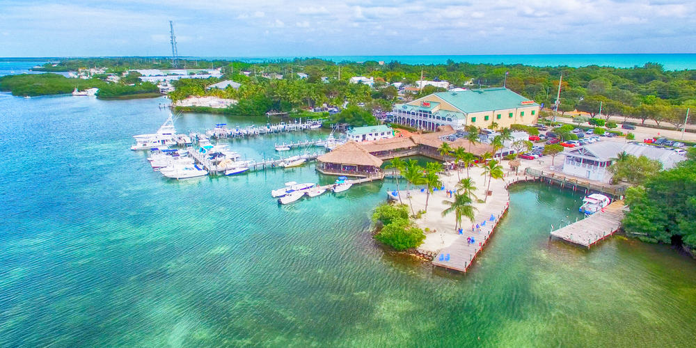 An aerial view of beautiful Islamorada one of the best  beach towns in Florida located in the Florida Keys.