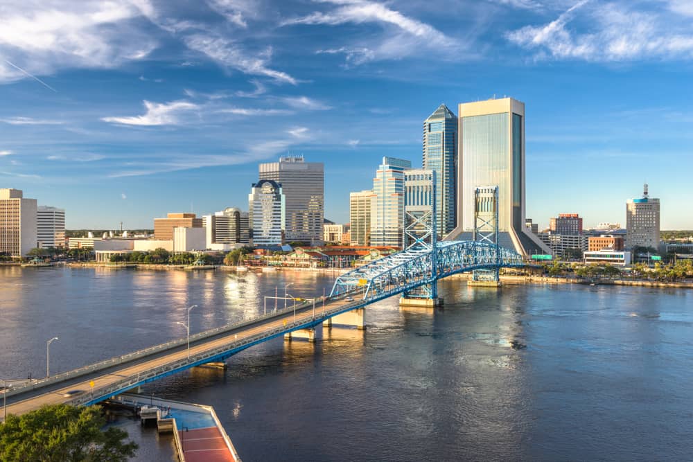 This picture features downtown Jacksonville, with its bridge and skyscrapers. It is one of the best things to visit in Jacksonville due to all it has in one area!