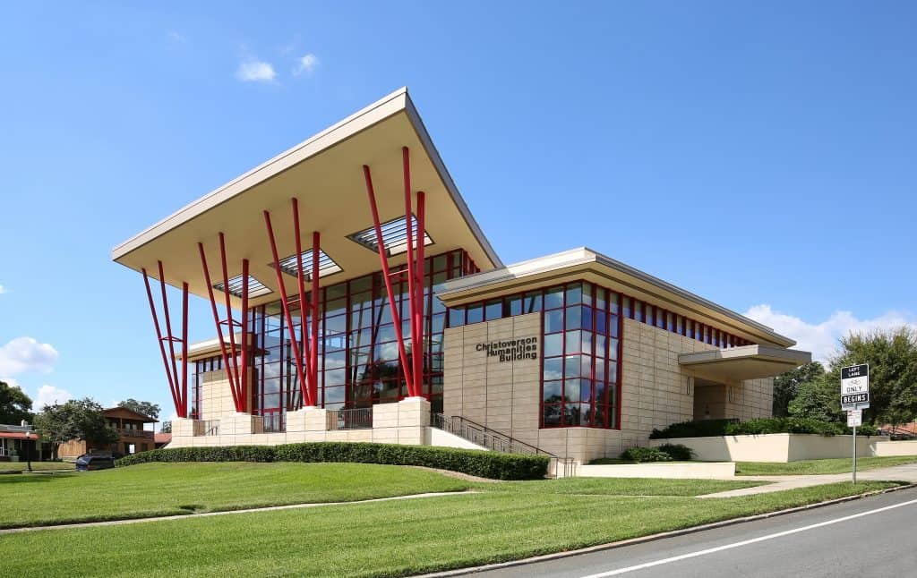One of the beautifully designed buildings on the Florida Southern College campus, one of the best things to do in Lakeland.