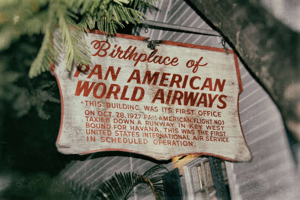 battered sign denoting the birthplace of Pan American World Airways