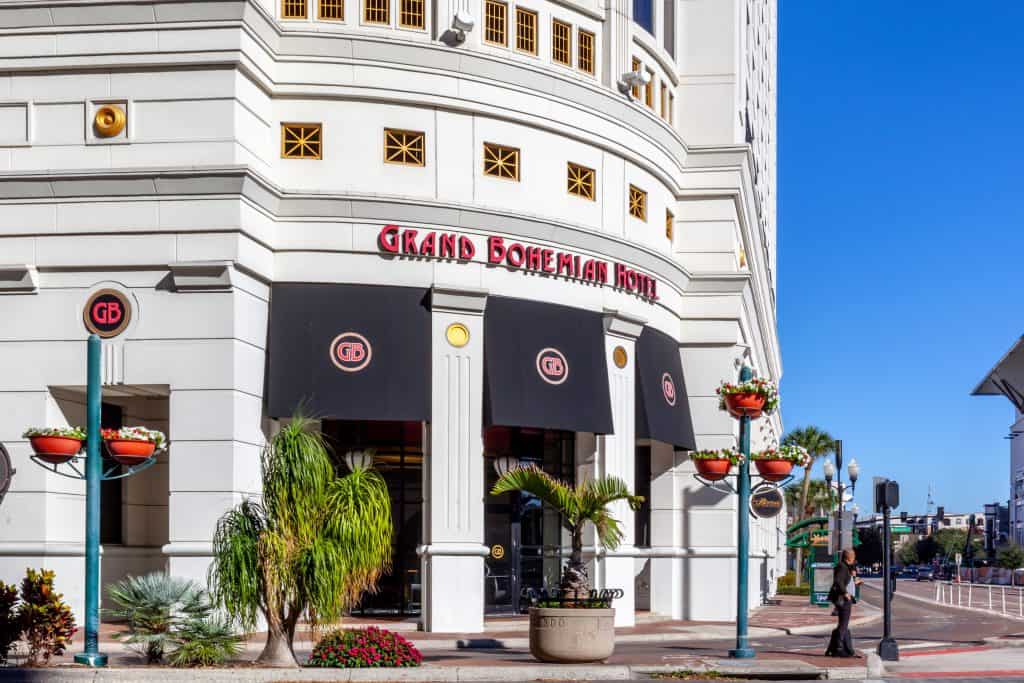 The exterior of the Grand Bohemian Hotel, which houses the Boheme, one of the best Orlando brunch spots.