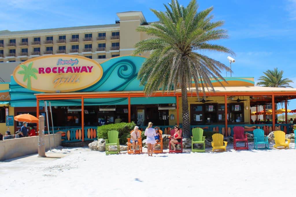 The entryway and bar of Frenchy's Rockaway Grill on the sands of Clearwater Beach, one of the best restaurants in Clearwater.