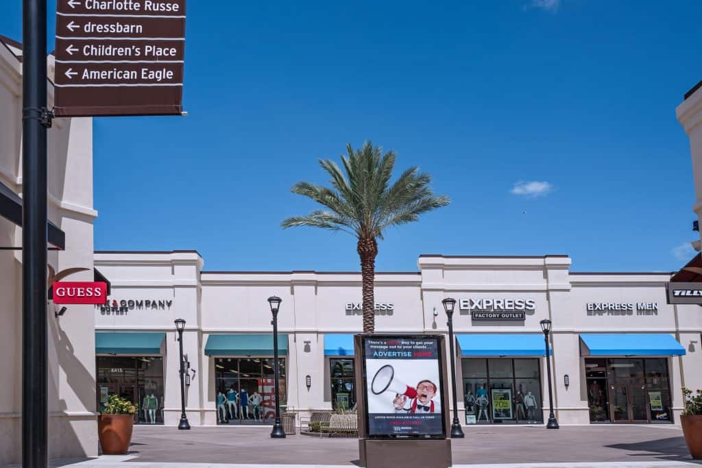 The shops at the Palm Beach Outlets, which includes high-end luxury brands.