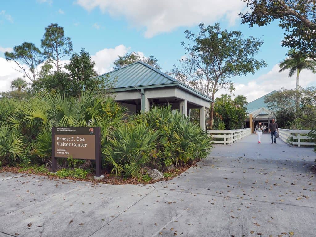 The entrance to the expansive Ernest F. Coe Visitor Center, one of the best things to do in the Everglades to learn about your options in the park.