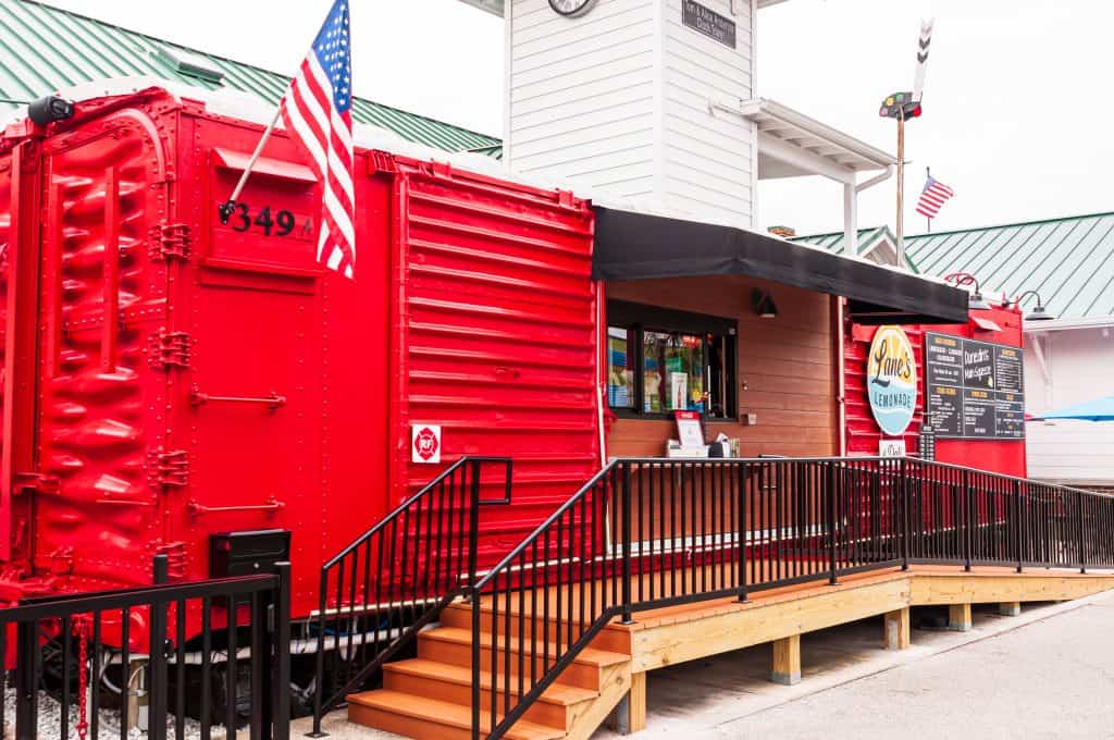 The red boxcar that houses Lane's Lemonade awaits customers, one of the best restaurants in Dunedin. 