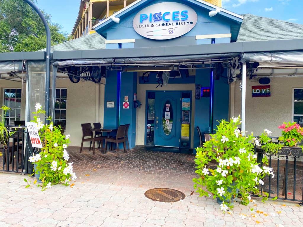 The blue exterior to Pisces, one of the best restaurants in Dunedin.