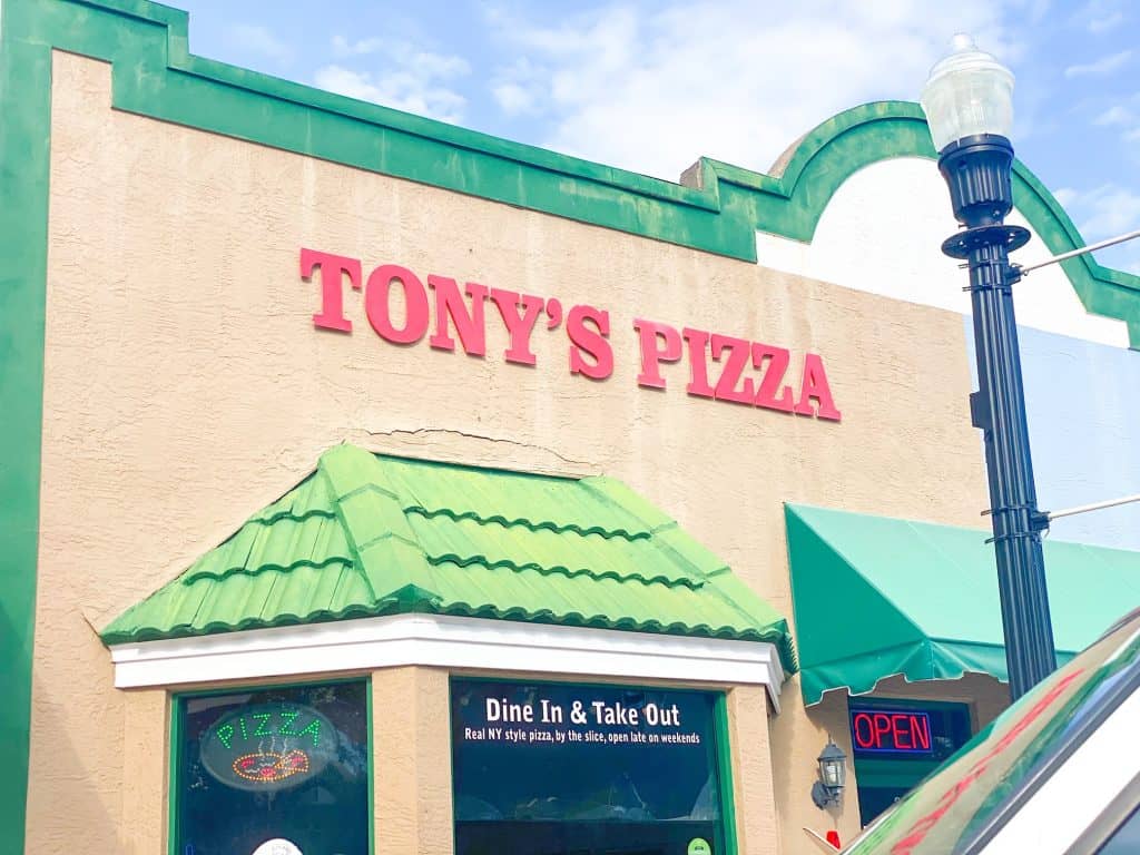 Tony's Pizza, one of the best restaurants in Dunedin, and it's colorful awning.