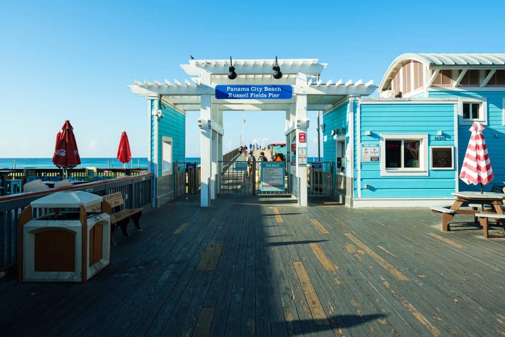 The bait and tackle shop and ticketing booth for the Russell Fields Pier, one of the best things to do in Panama City.