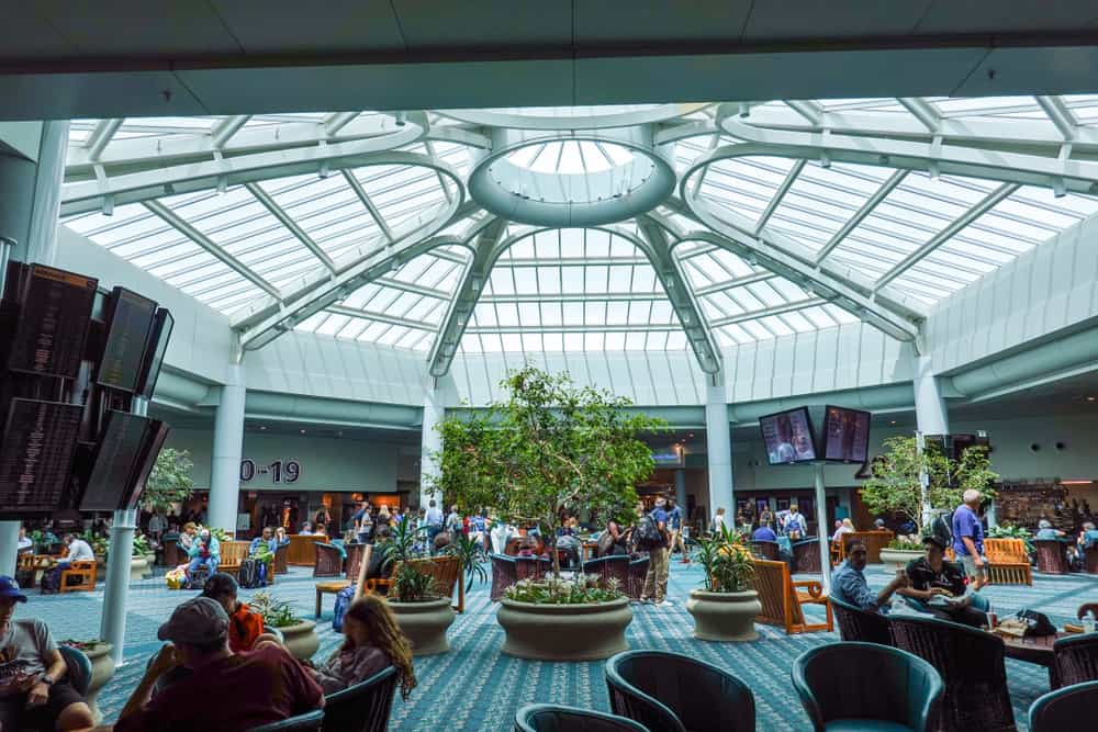 Relax in the large open atrium at Orlando International Airport the most popular airport in Florida