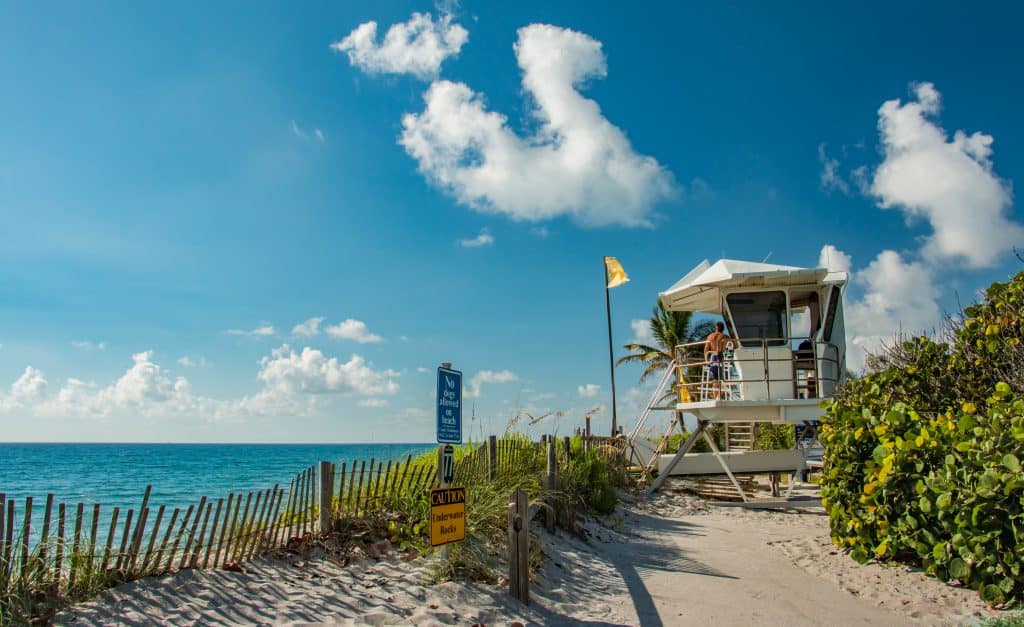 A lifeguard stand sits at Hobe Sound, one of the best nude beaches in Florida. 