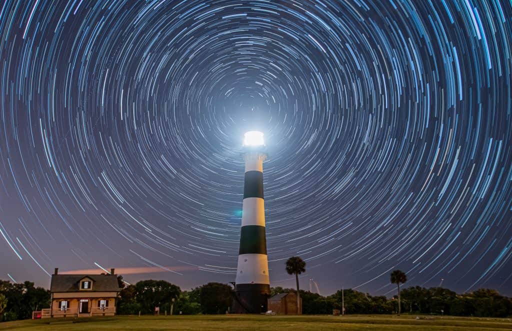 Stars surround a lighthouse in Florida.