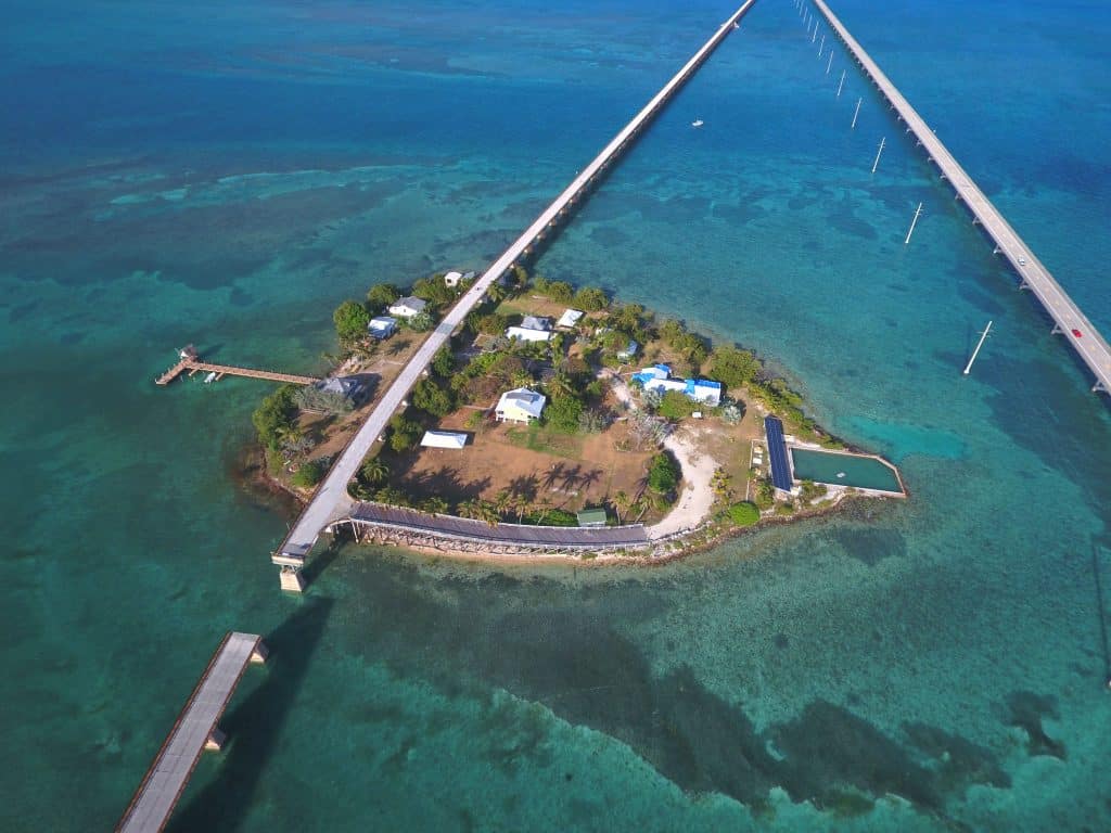 An aerial view of Pigeon Key, just off of the Seven Mile Bridge.