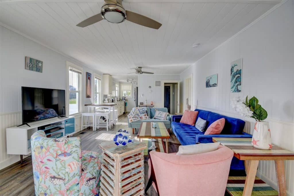 Photo of the living room inside Ocean Breeze Airbnb.
