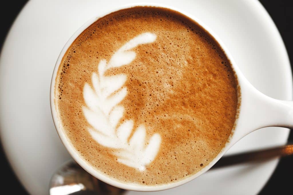 Latte art in the shape of a feather.