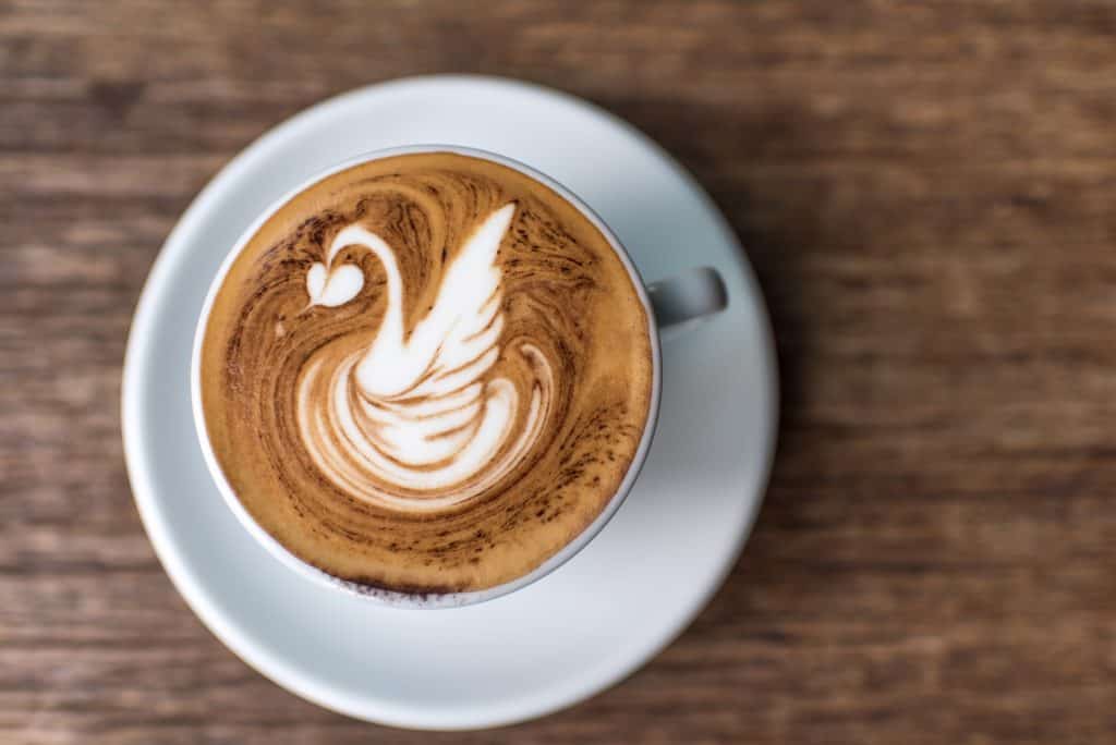 Latte art in the form of a swan, one of the hardest free-hand pours.