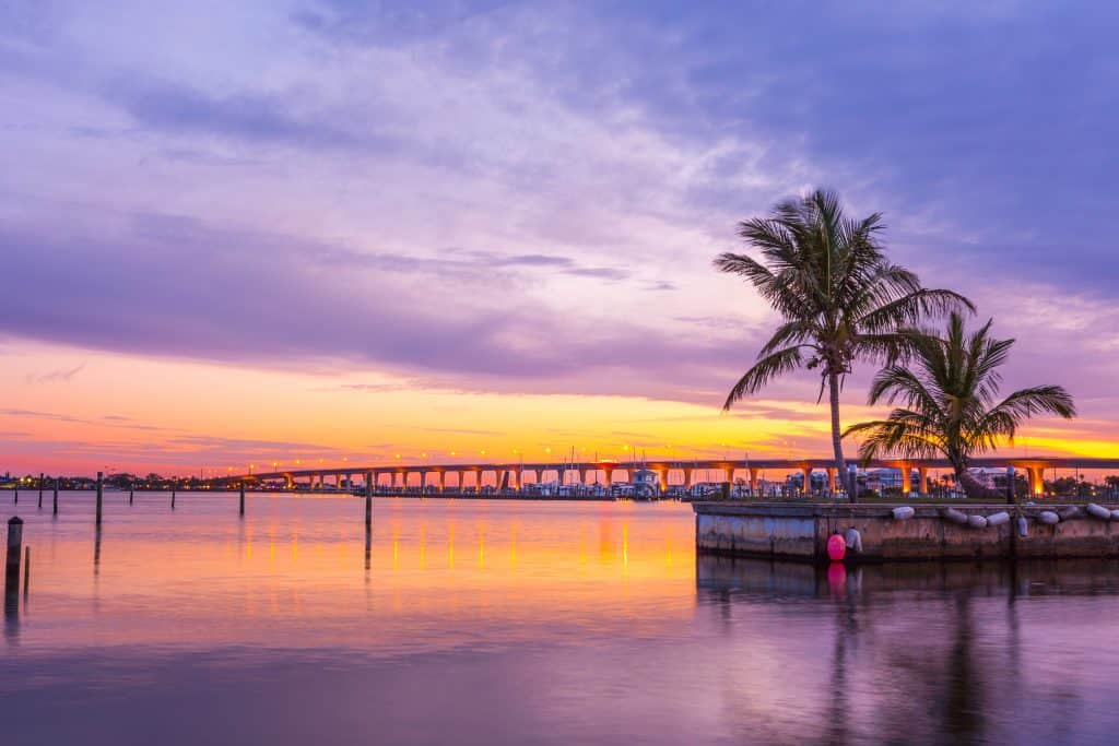 Stuart, one of the best small towns in Florida, at sunset.