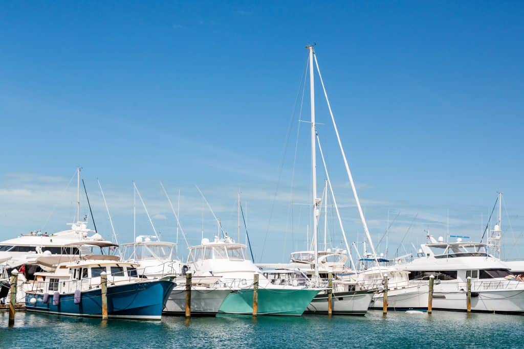 Photo of several boats docked at a marina in Key West.