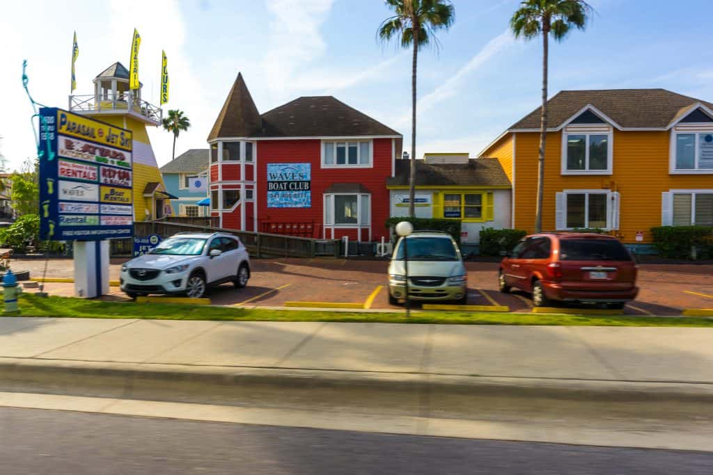 Colorful shops line the streets of Siesta Key Village, one of the best things to do in Siesta Key.