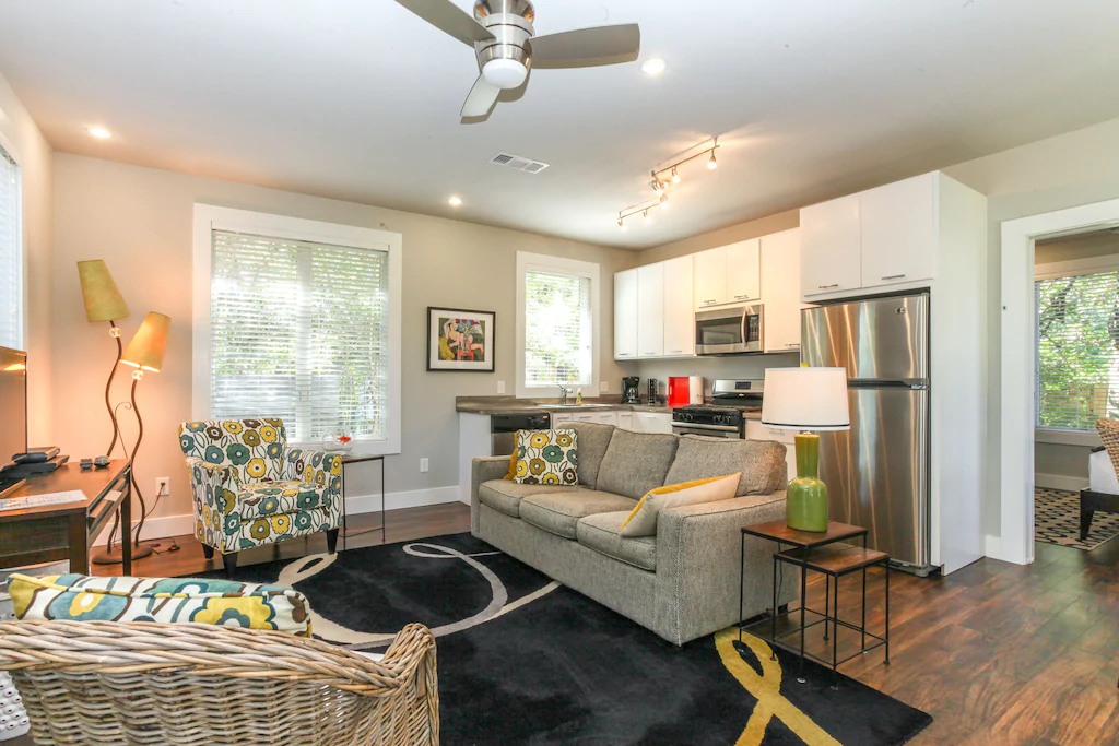 The modern cottage listing is one of the best airbnbs in Pensacola, the interior is beautifully appointed with modern features