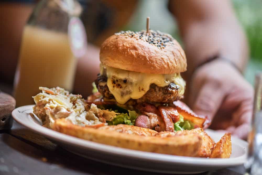 The BoBo burger with melting cheese and bacon served with thick cut fries