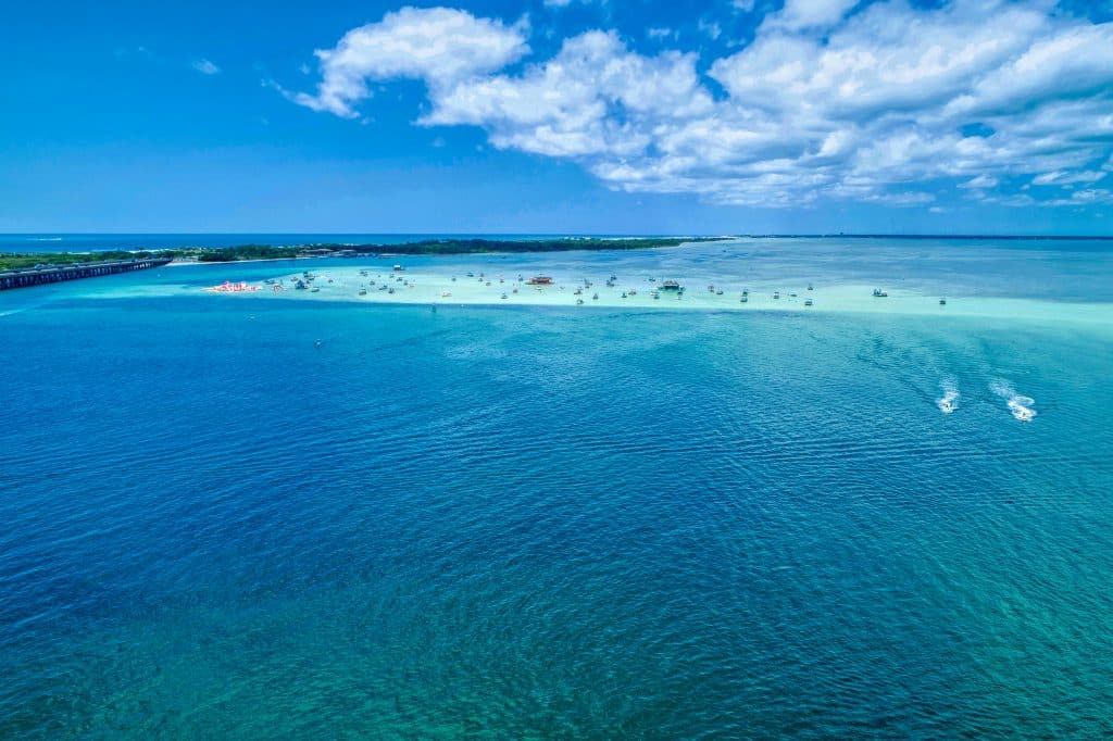 A drone gives you a clear picture of the sandbar that makes up Crab Island.