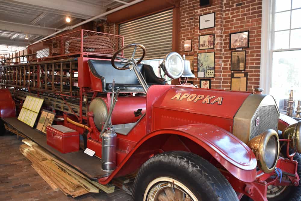 A vintage red fire truck in the Orlando fire museum one of many fun and free things to do in Orlando