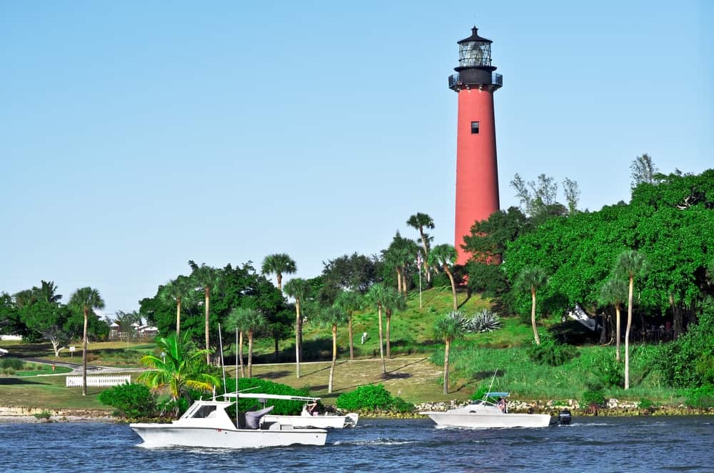 The Jupiter Inlet Lighthouse and Museum stands tall and is a beautiful shade of red