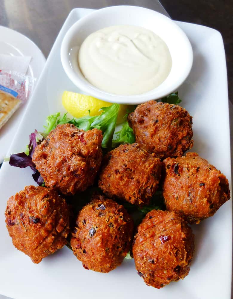 Try the homemade conch fritters with a dipping sauce