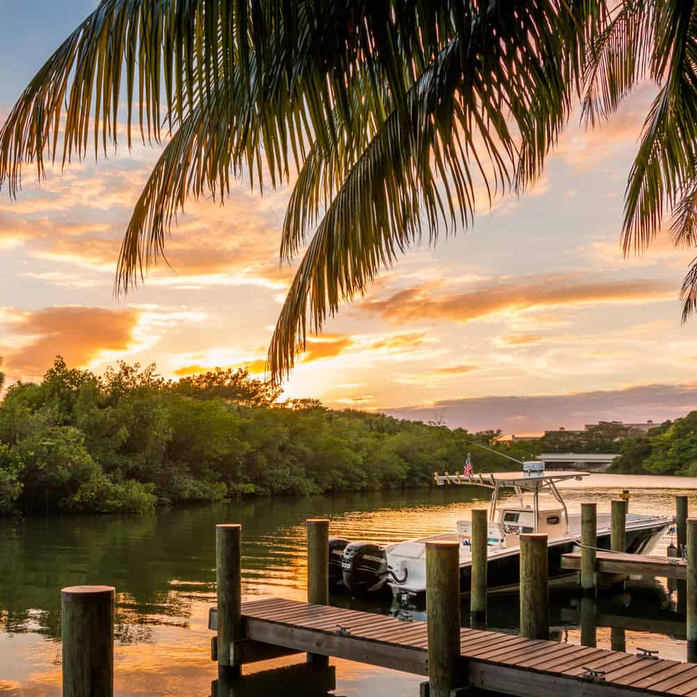 A sunset view from the dock at Guanabanas restaurant in Jupiter