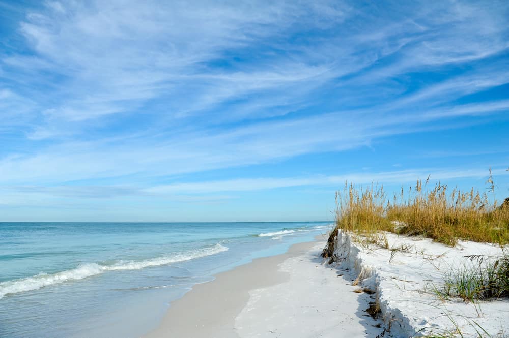 Waves and grass on Anna Maria Island, one of the best islands in Florida.