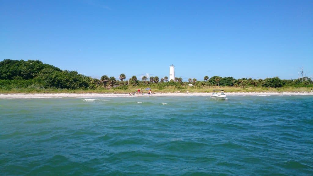 view of the lighthouse on Egmont Beach Island near Tampa Florida taken from the water