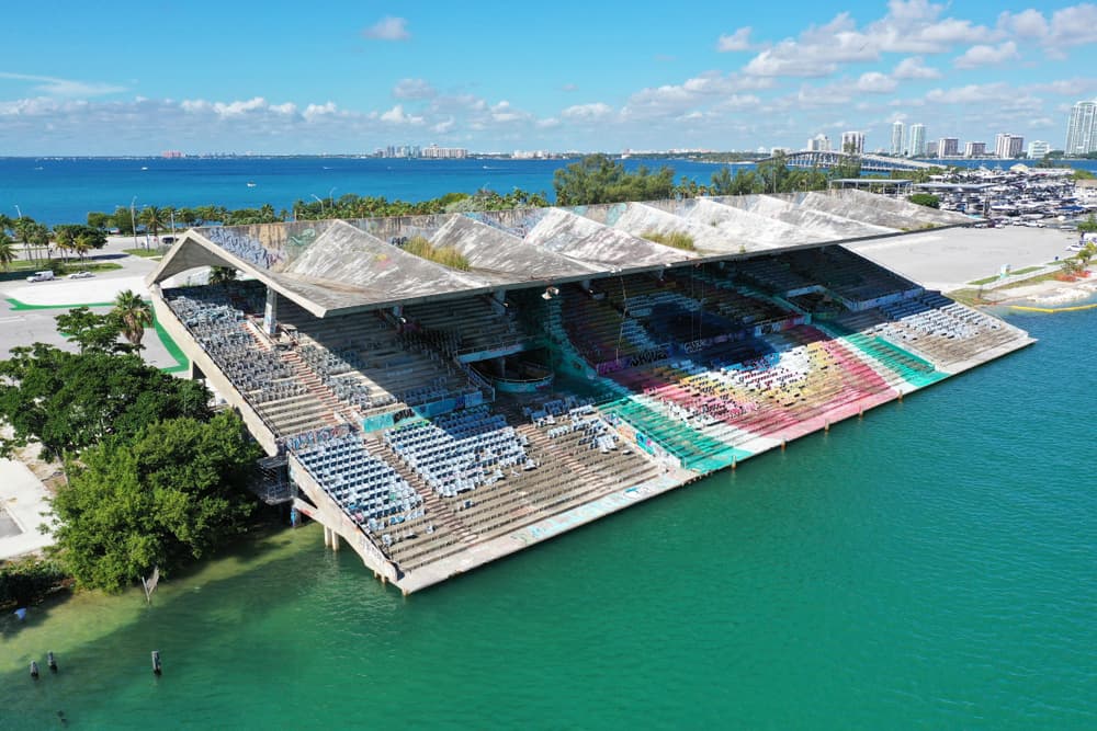 Aerial view of the Miami Marine Stadium, one of the best things to do in Florida.