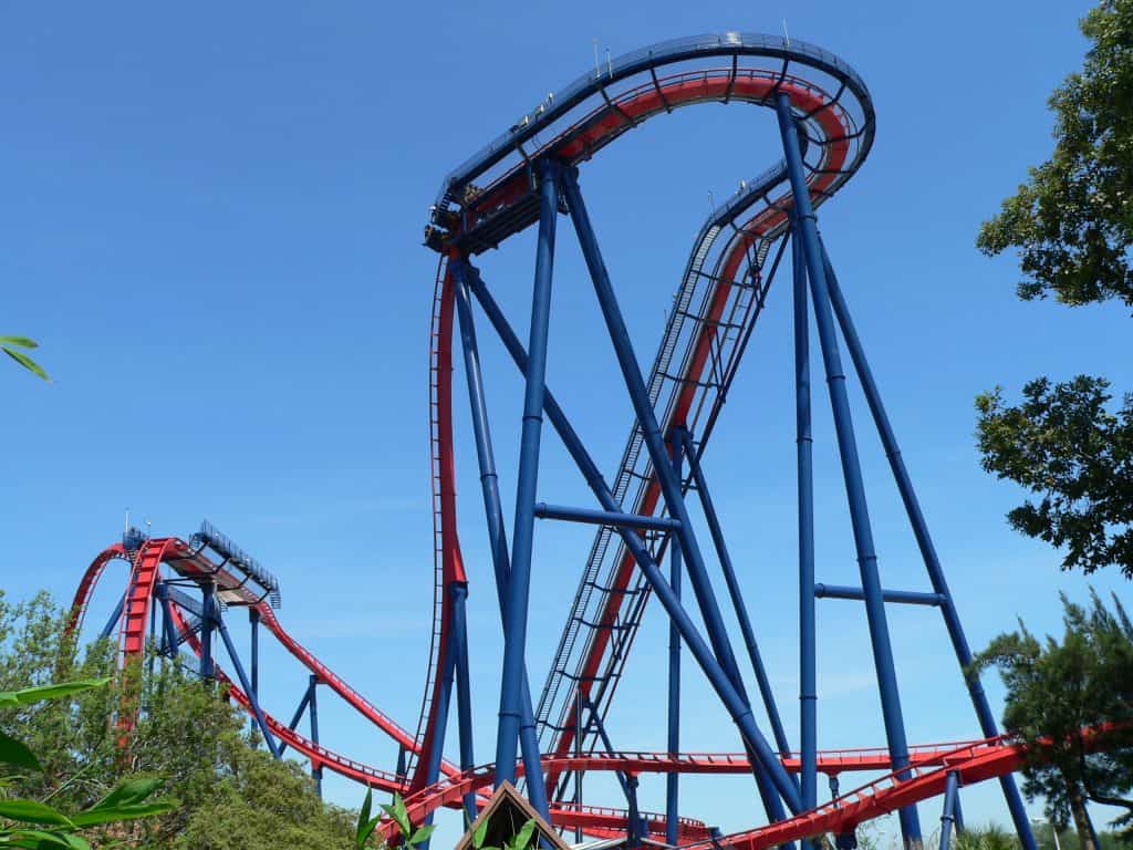 The 200-foot, 90-degree vertical drop of SheiKra, North America's first dive coaster in scenic Busch Gardens, one of the fun things to do in Tampa.