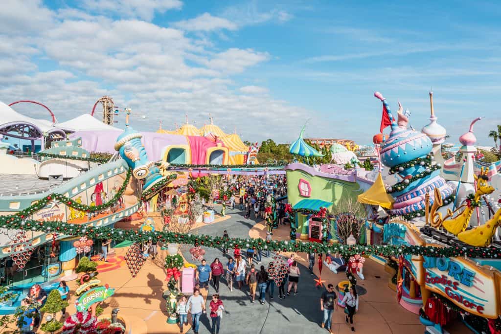 Whoville is decked with boughs and holly at the Grinchmas Who-liday Spectacular, one of the most fun things in Christmas in Orlando.