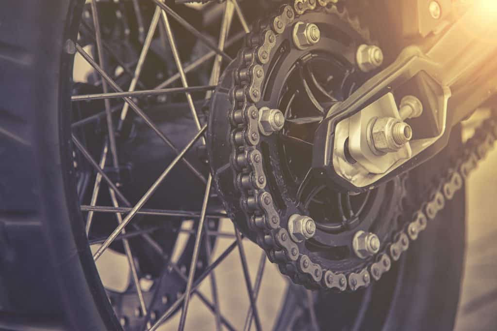 A closeup of a motorcycle wheel, a sight at Biketoberfest, a fun thing to do in fall in Florida.