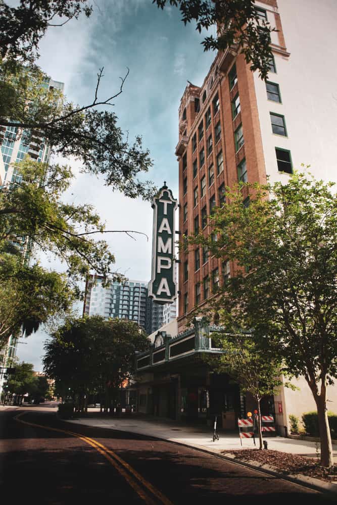 Photo of the marquee at the Tampa Theater, one of the most haunted places in Florida. 