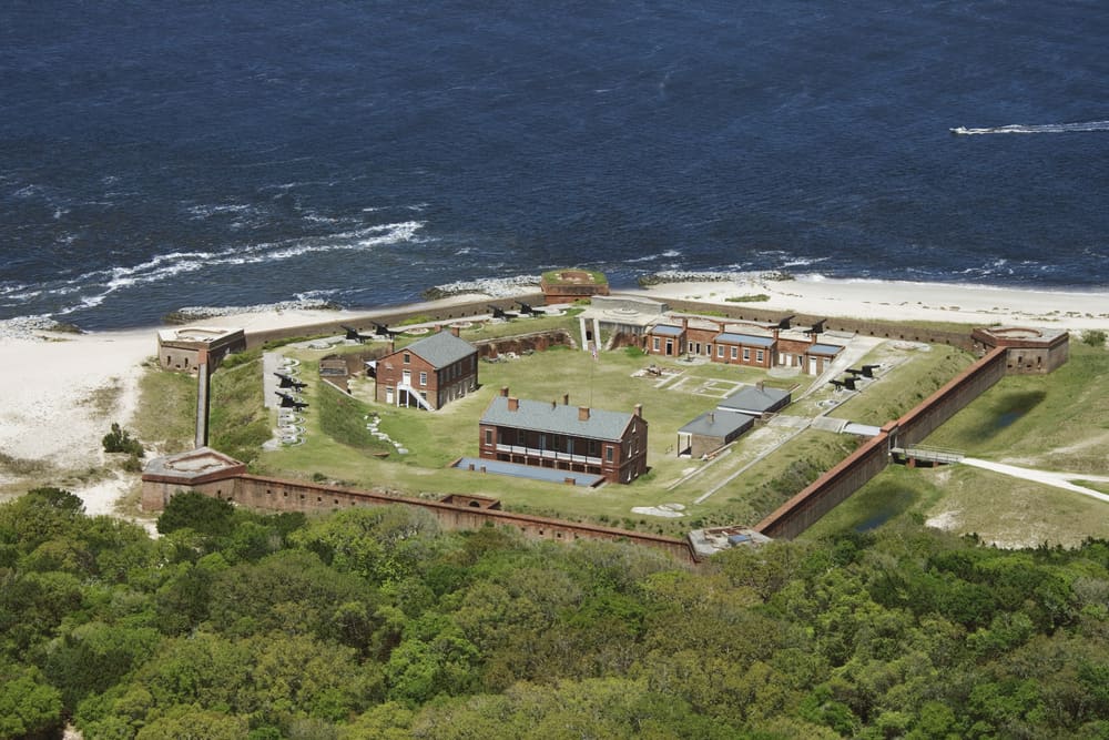 An ariel view of Fort Clinch in Amelia Island State Park: this is a a must-visit thing to do in Jacksonville to learn about Civil war or explore beautiful beaches. 