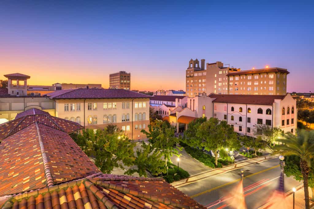 Historic Downtown at dusk, one of the best Lakeland attractions. 