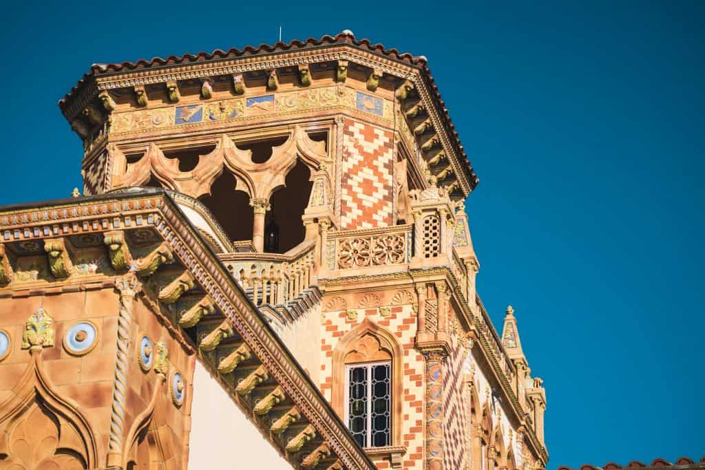 The detailed Victorian Gothic architecture of the Ca D'Zan, one of the most beautiful things to do in Sarasota.