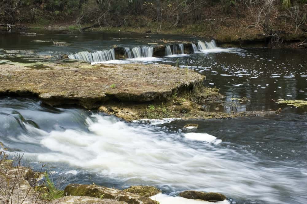 Water rushing over the small waterfall in Steinhatchee, and one of the prettiest waterfalls in Florida. 