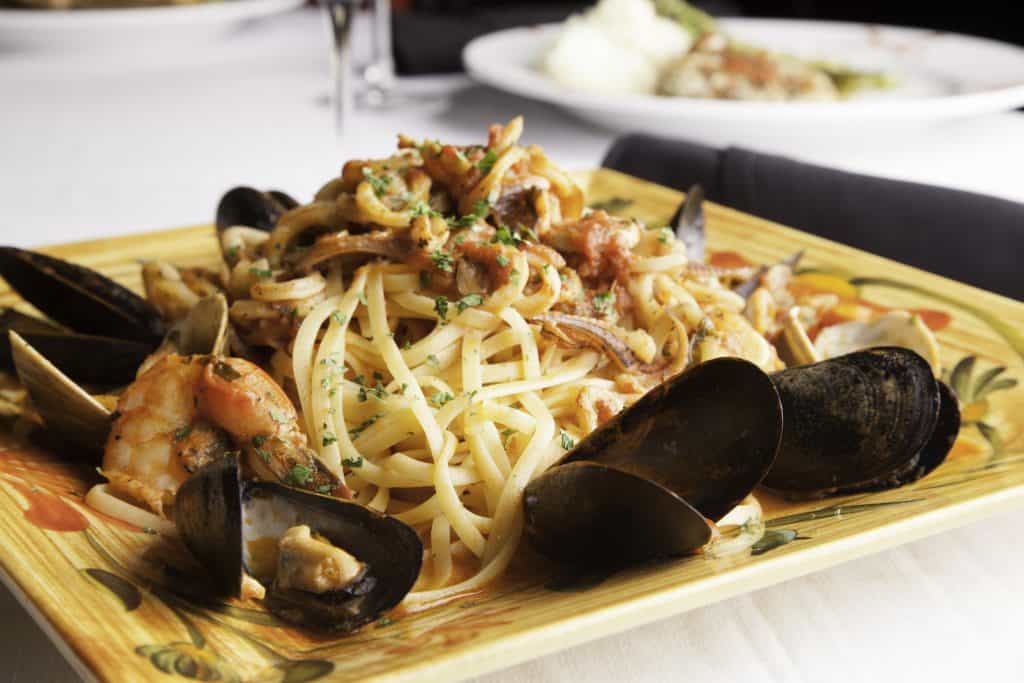 Photo of seafood pasta.