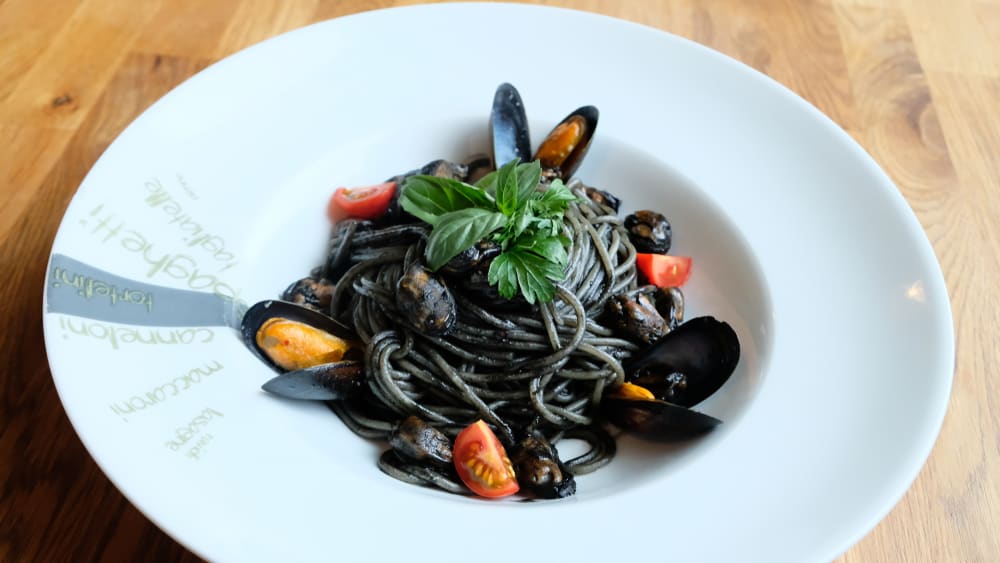 Squid ink pasta at Ravello one of the Italian restaurants in Orlando.