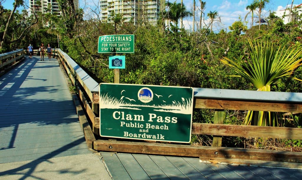 The entrance to the boardwalk at Clam Pass Beach, one of the most exciting beaches in Naples.